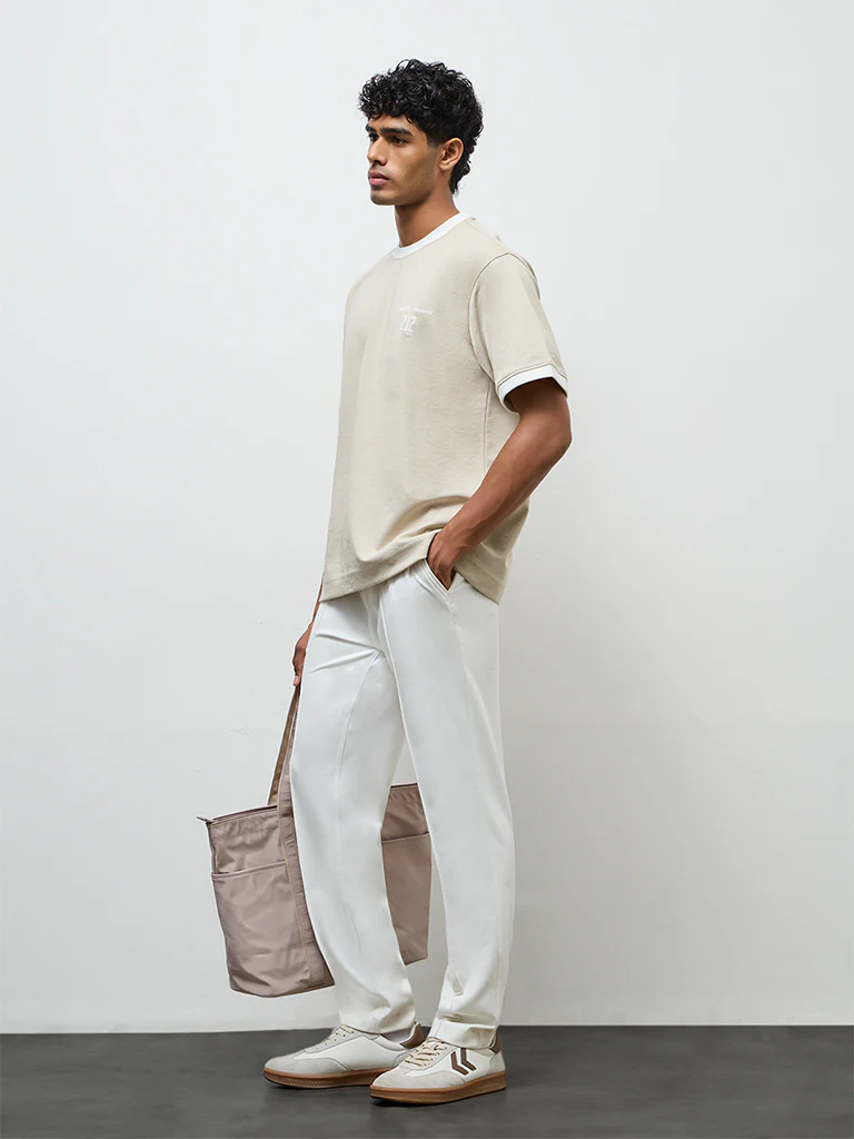 Nuoflexx Beige Text Printed Relaxed-Fit T-Shirt - Image 2