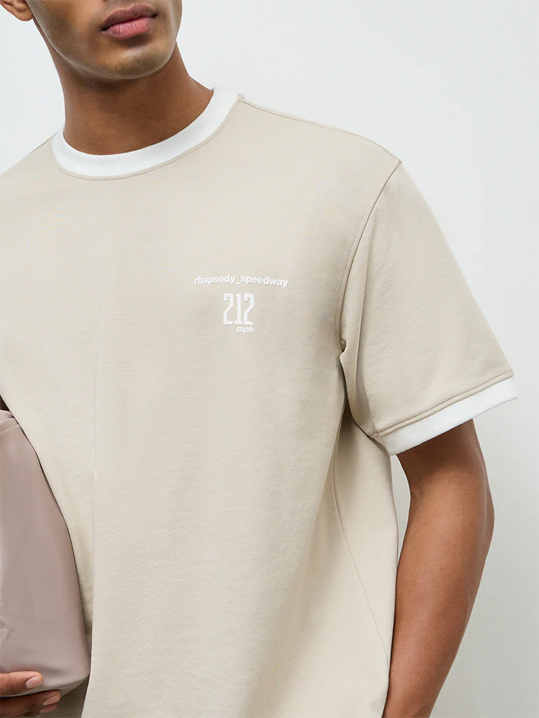 Nuoflexx Beige Text Printed Relaxed-Fit T-Shirt - Image 3