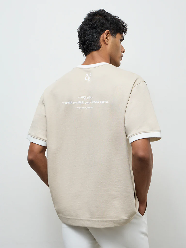 Nuoflexx Beige Text Printed Relaxed-Fit T-Shirt - Image 4