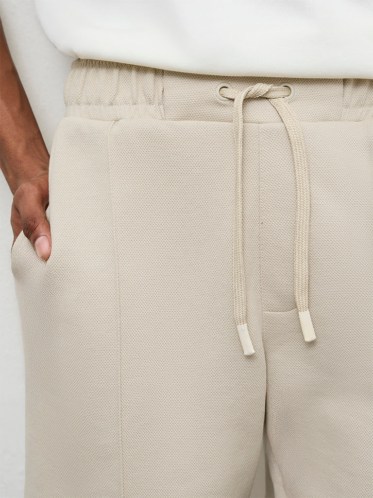Nuoflexx Beige Textured Relaxed Fit Mid-Rise Shorts - Image 3