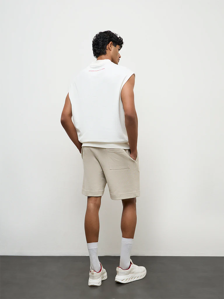 Nuoflexx Beige Textured Relaxed Fit Mid-Rise Shorts - Image 4