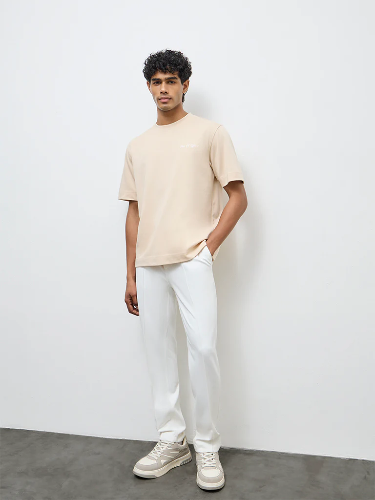 Nuoflexx Beige Typographic Relaxed-Fit Cotton-Blend T-Shirt - Image 3
