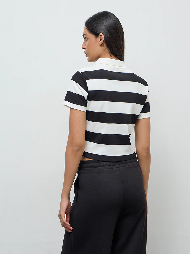 Nuoflexx Black and White Striped Cotton-Blend Top - Image 4