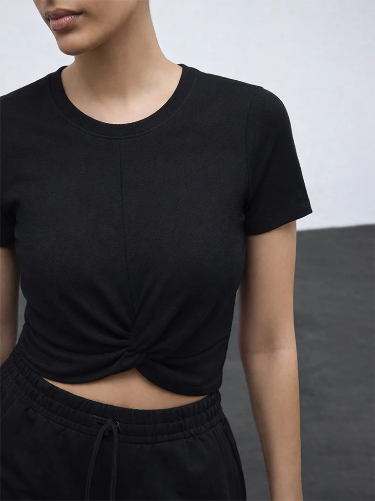 Nuoflexx Black Knot-Detailed Cotton-Blend T-Shirt - Image 3