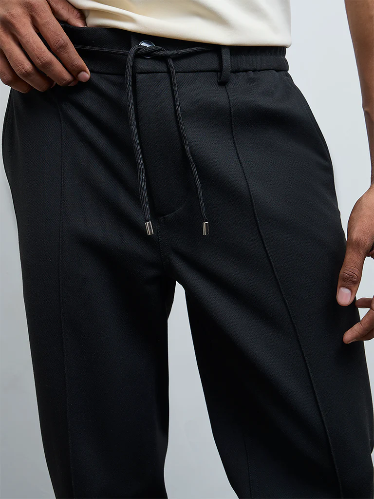 Nuoflexx Black Pipeline-Detail Relaxed-Fit Mid-Rise Pants - Image 3