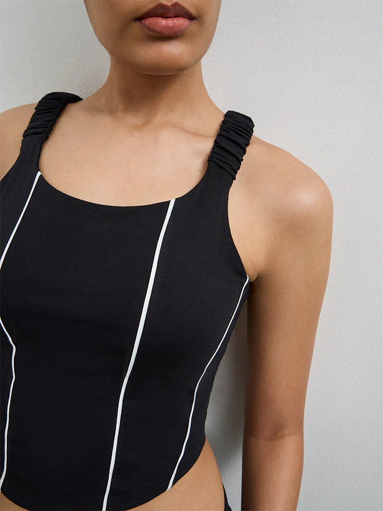 Nuoflexx Black Pipeline-Detailed Cotton-Blend Top - Image 3