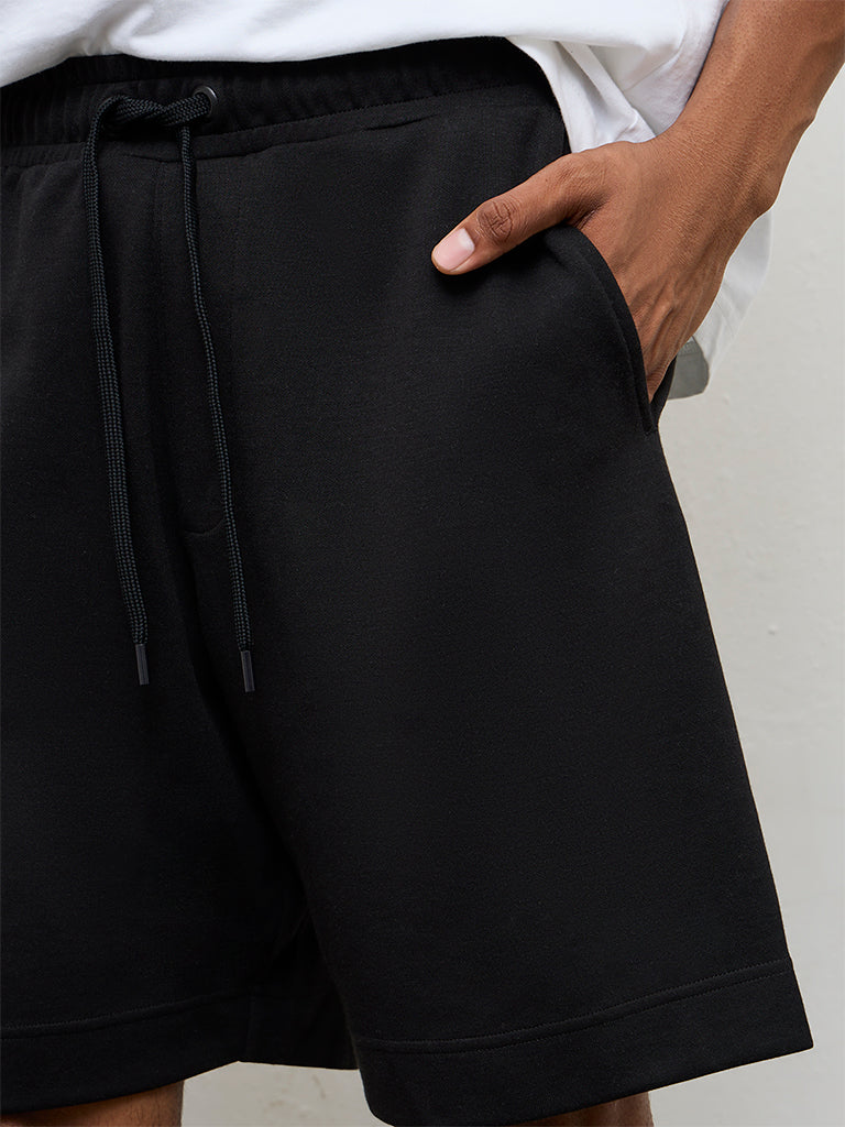Nuoflexx Black Relaxed-Fit Mid-Rise Cotton-Blend Shorts - Image 3