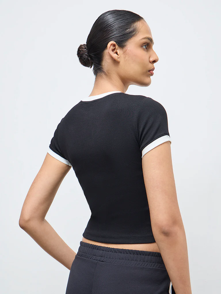 Nuoflexx Black Ribbed Cotton-Blend T-Shirt - Image 4