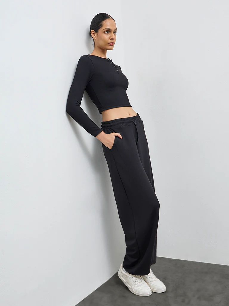 Nuoflexx Black Ribbed Cotton-Blend Top - Image 2