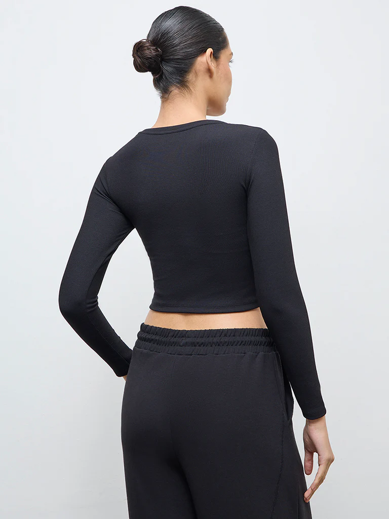 Nuoflexx Black Ribbed Cotton-Blend Top - Image 4