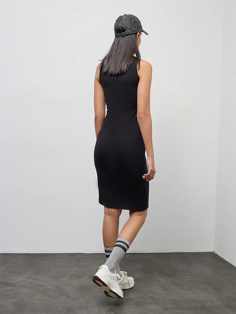 Nuoflexx Black Ribbed Quarter-Zip Bodycon Dress - Image 4