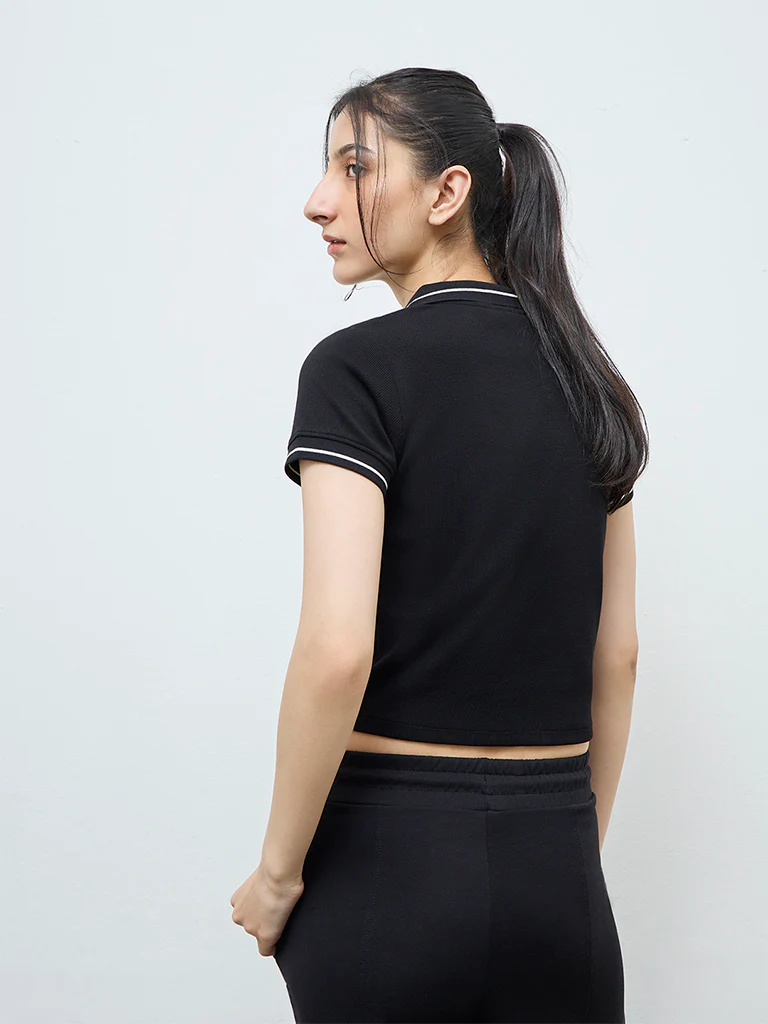 Nuoflexx Black Ribbed Textured Cotton-Blend T-Shirt - Image 4