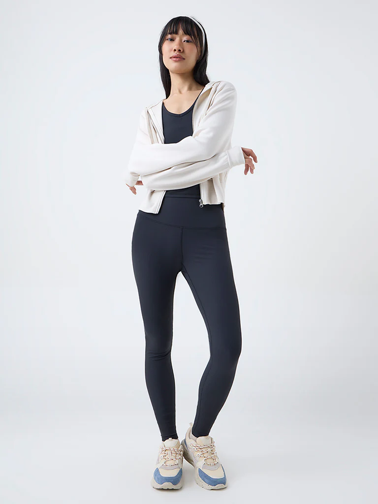 Nuoflexx Black Ribbed-Textured High-Rise Leggings