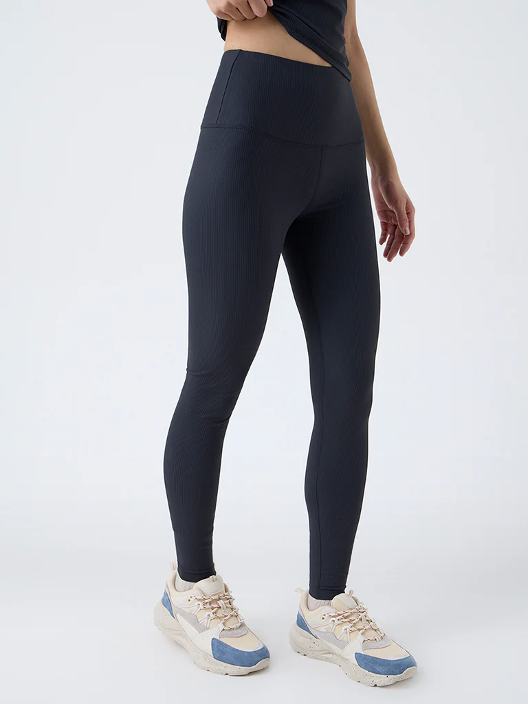 Nuoflexx Black Ribbed-Textured High-Rise Leggings - Image 2