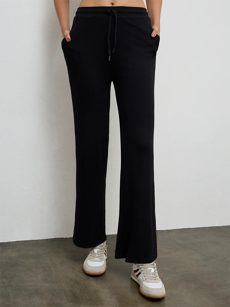 Nuoflexx Black Ribbed-Textured High-Rise Pants - Image 2
