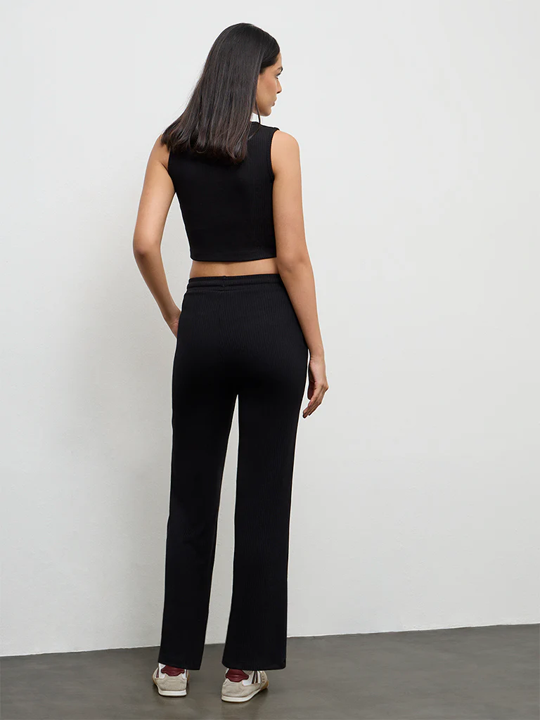 Nuoflexx Black Ribbed-Textured High-Rise Pants - Image 4