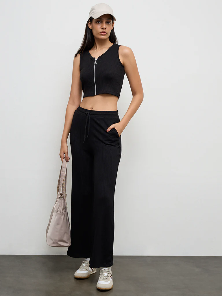 Nuoflexx Black Ribbed Zip-Front Top - Image 2