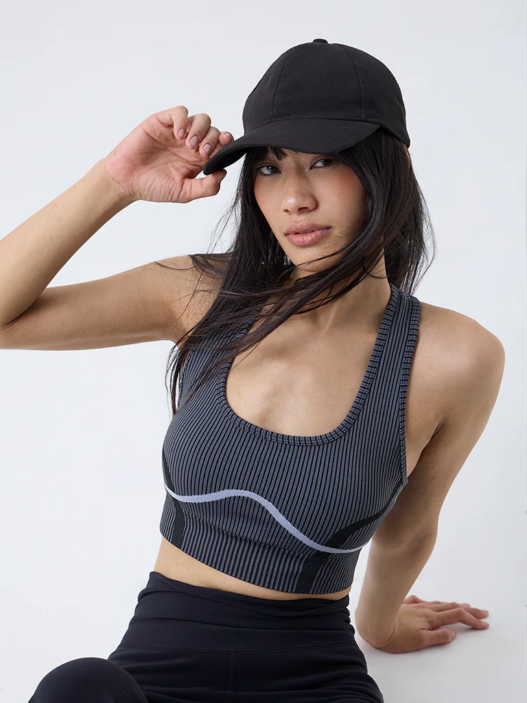 Nuoflexx Black Stripe Printed Padded Bra Top