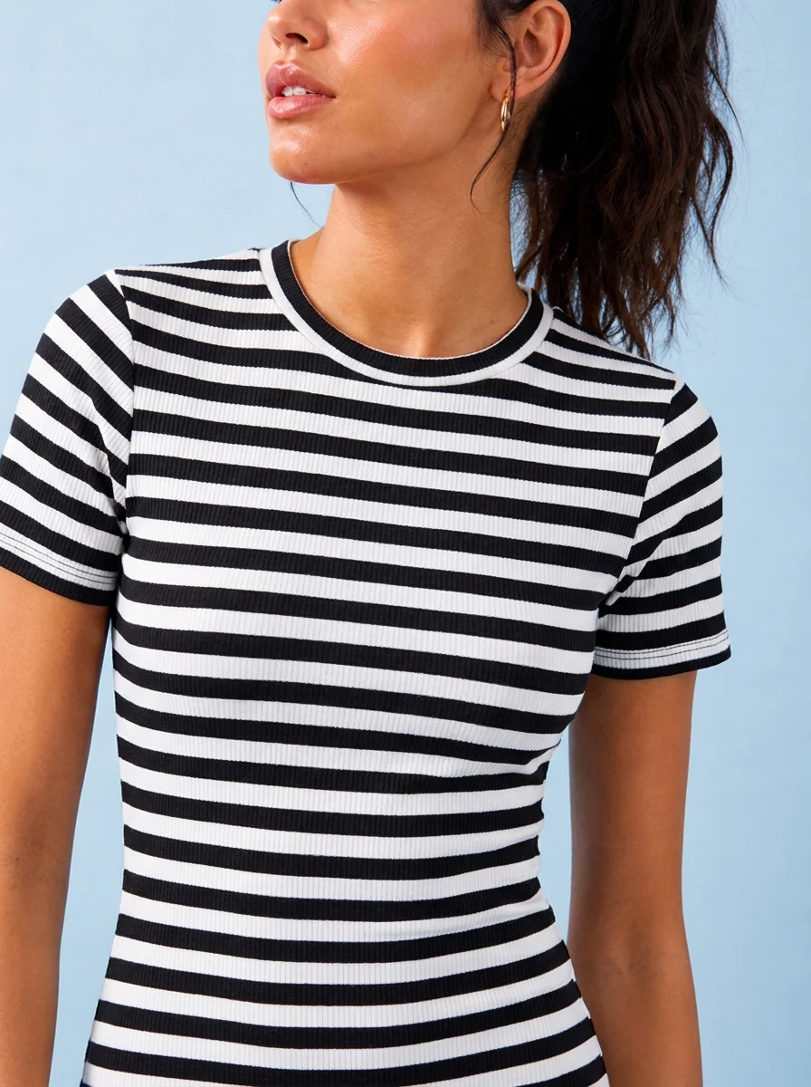 Nuoflexx Black Striped Cotton-Blend Bodycon Dress - Image 3