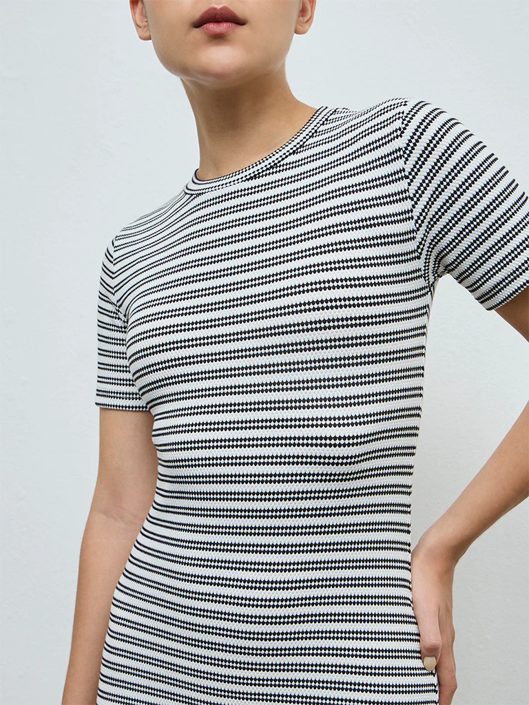Nuoflexx Black Striped Cotton-Blend Straight Dress - Image 3