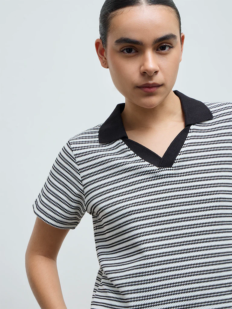 Nuoflexx Black Striped Cotton-Blend T-Shirt - Image 3