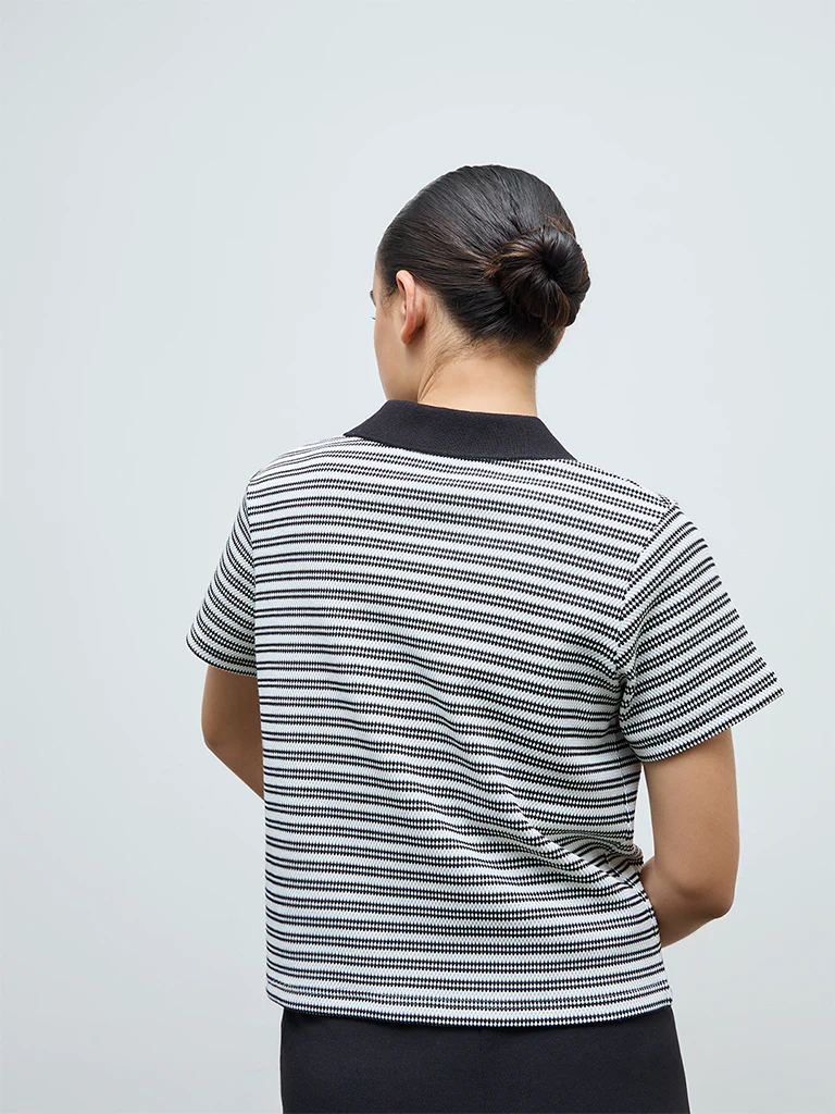Nuoflexx Black Striped Cotton-Blend T-Shirt - Image 4