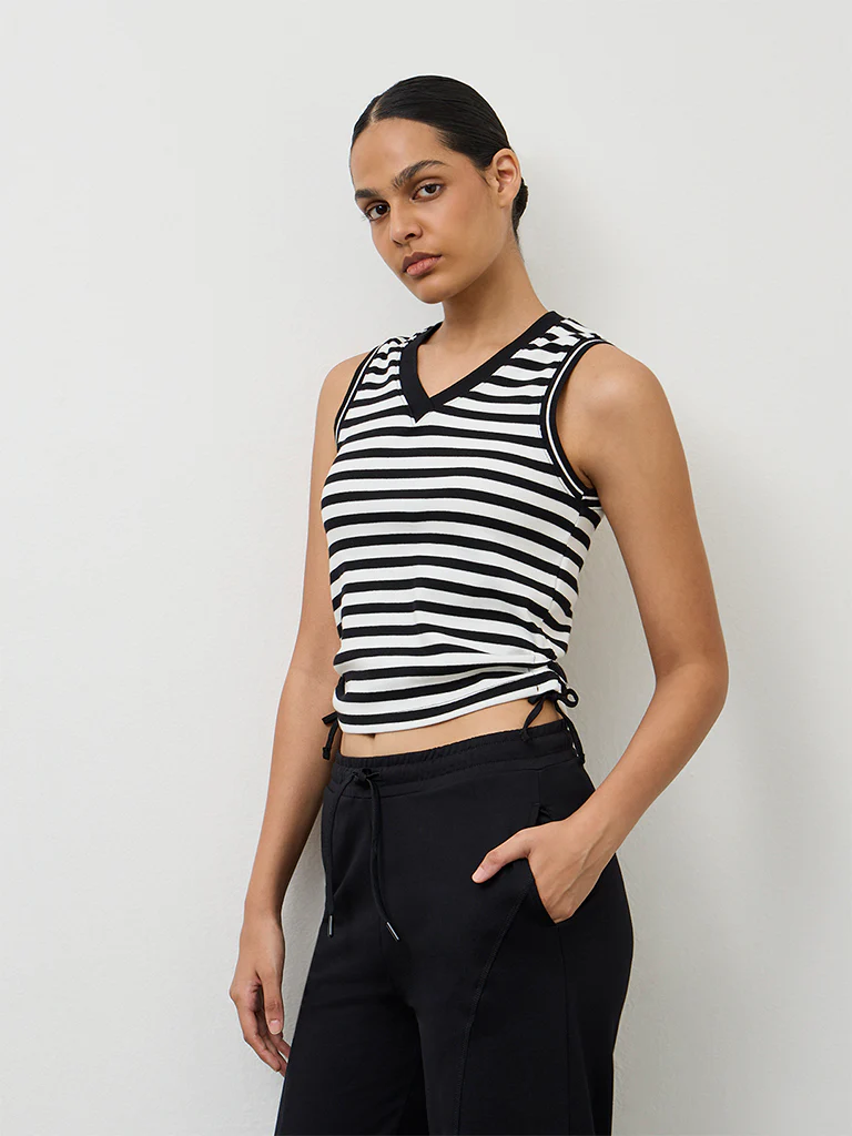 Nuoflexx Black Striped Cotton-Blend Top