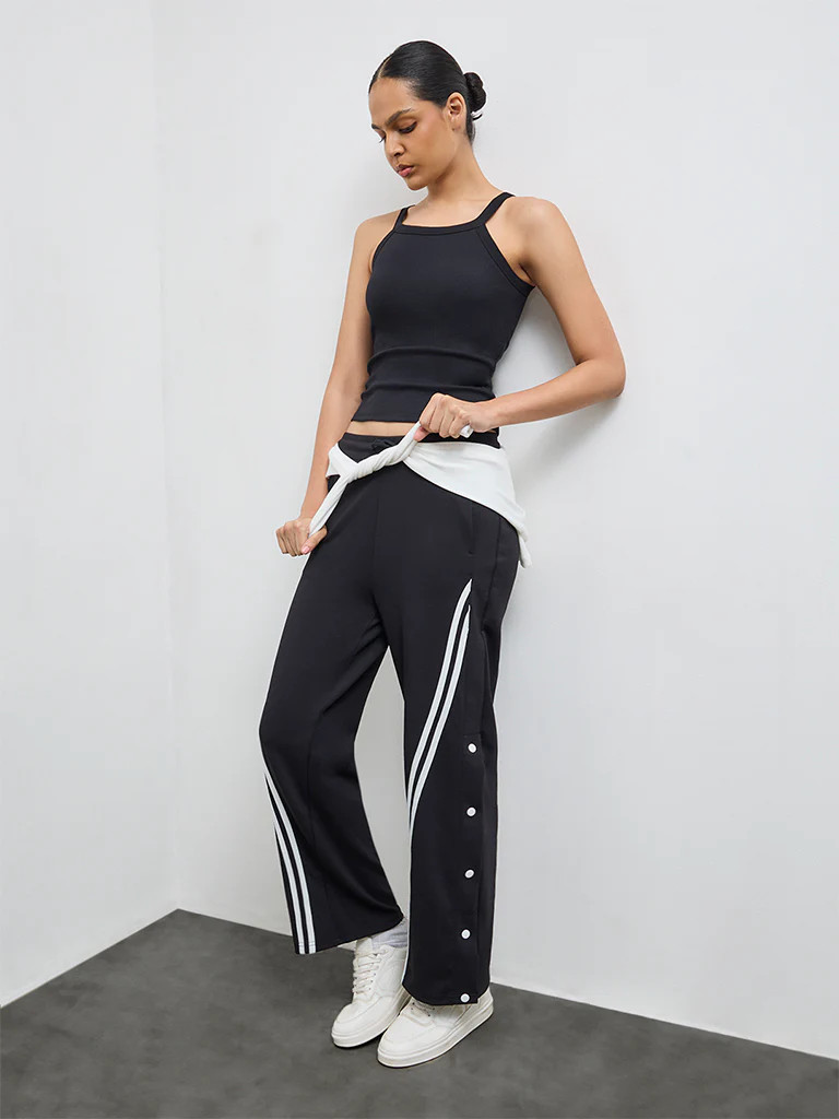 Nuoflexx Black Striped High-Rise Pants