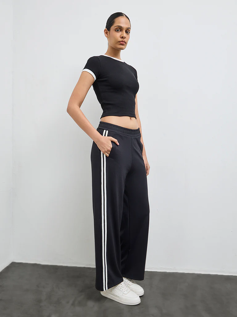 Nuoflexx Black Striped High-Rise Track Pants