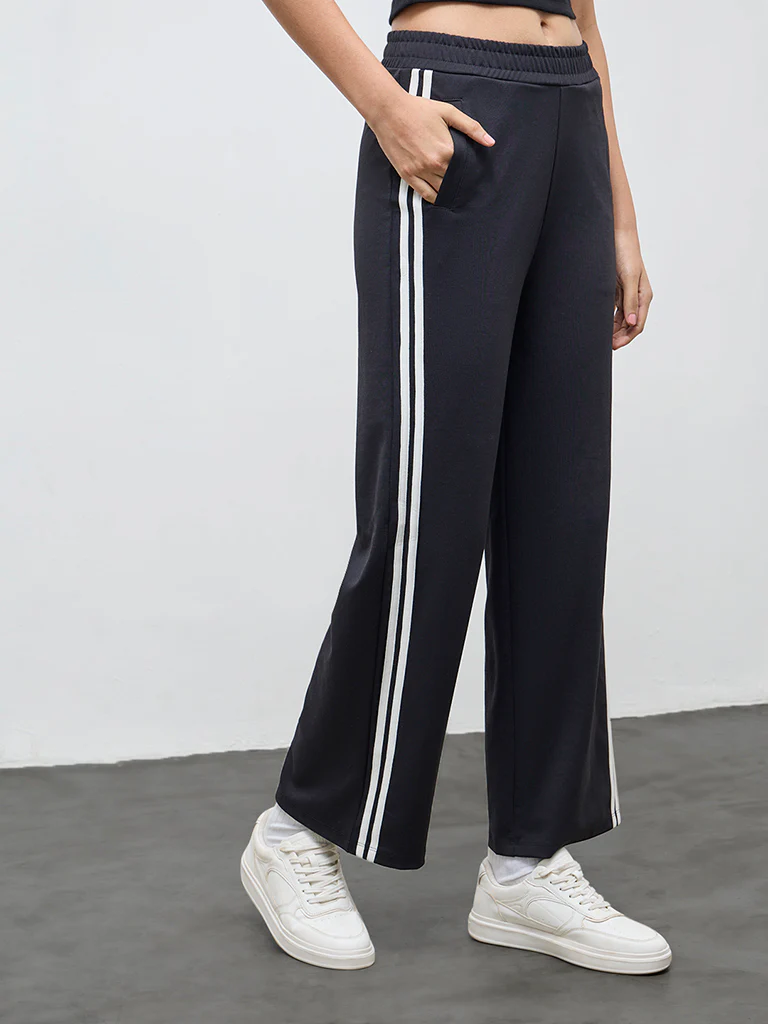 Nuoflexx Black Striped High-Rise Track Pants - Image 2