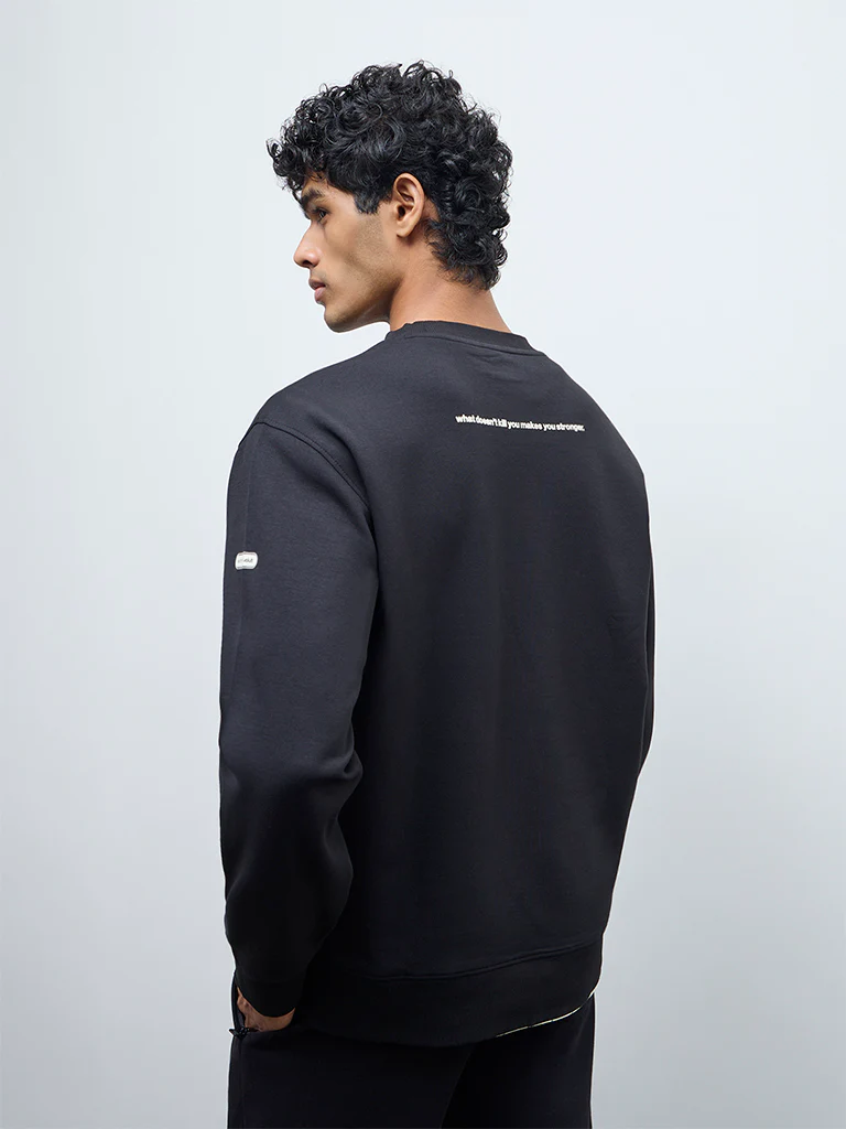 Nuoflexx Black Text Printed Cotton-Blend Relaxed-Fit Sweatshirt - Image 4