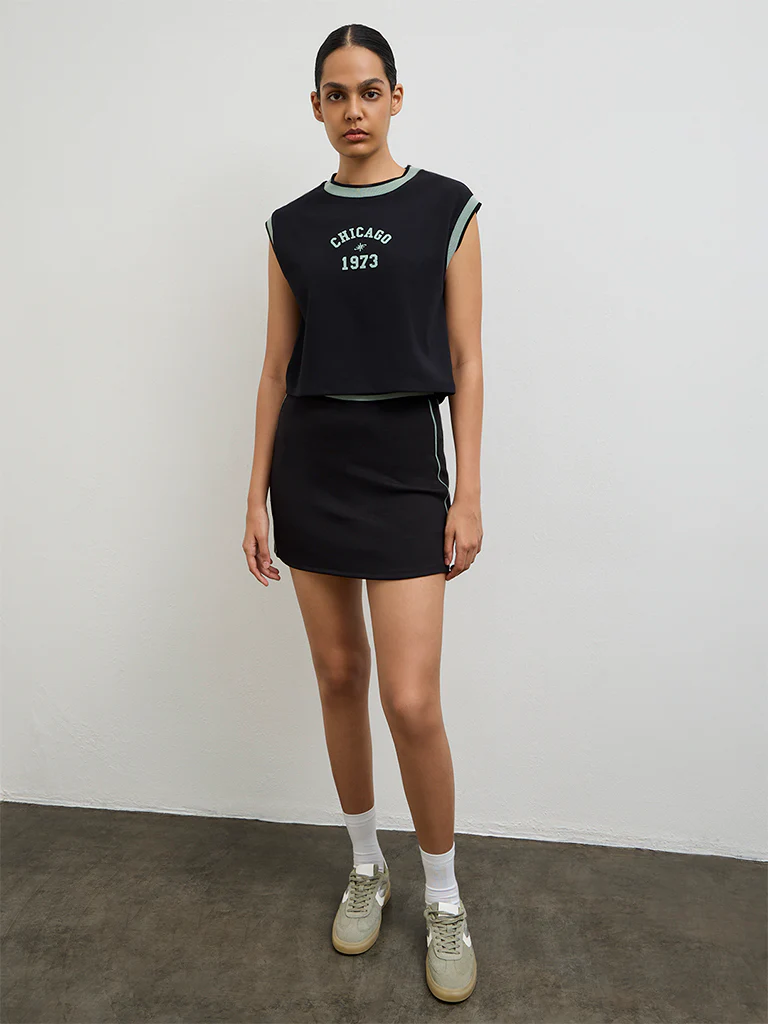 Nuoflexx Black Text Printed Cotton-Blend T-Shirt - Image 2