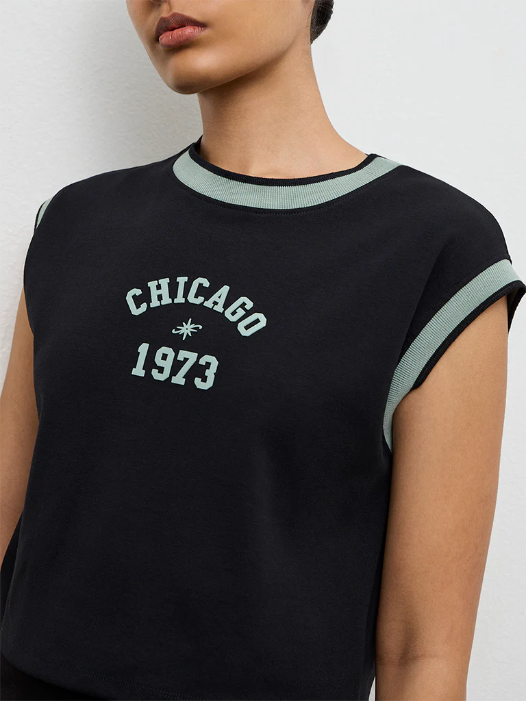 Nuoflexx Black Text Printed Cotton-Blend T-Shirt - Image 3