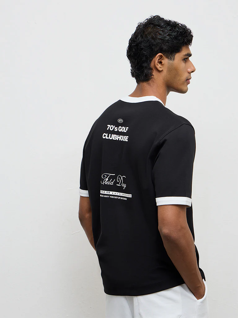 Nuoflexx Black Text-Printed Relaxed-Fit Cotton-Blend T-Shirt - Image 4