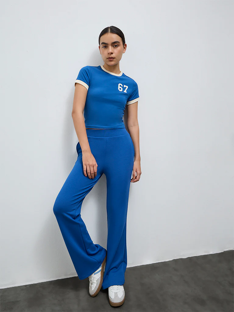 Nuoflexx Blue Solid High-Rise Pants