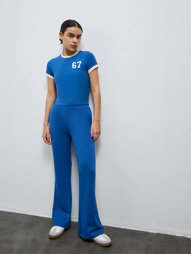 Nuoflexx Blue Text Embossed Cotton-Blend T-Shirt - Image 2