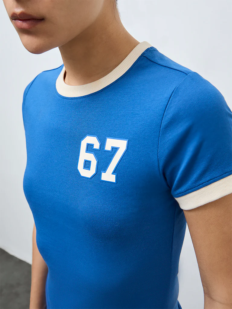 Nuoflexx Blue Text Embossed Cotton-Blend T-Shirt - Image 3