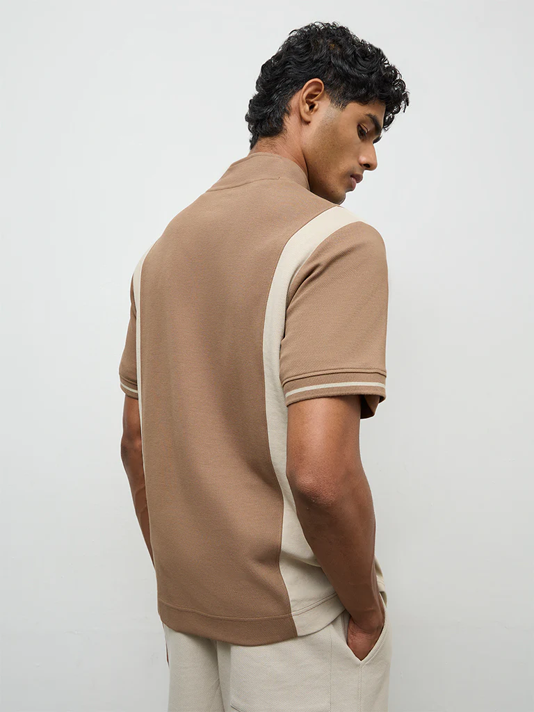 Nuoflexx Brown Color-Blocked Slim-Fit Quarter-Zip T-Shirt - Image 5
