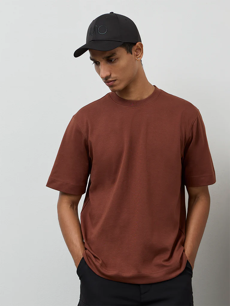 Nuoflexx Brown Relaxed-Fit Cotton-Blend T-Shirt