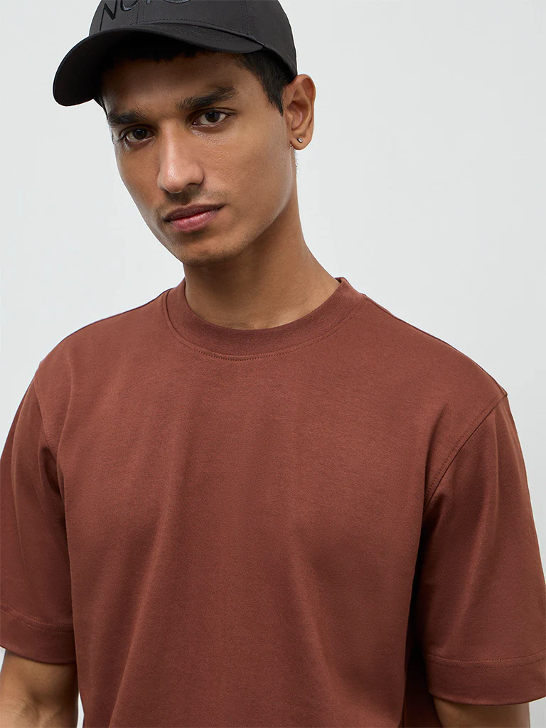 Nuoflexx Brown Relaxed-Fit Cotton-Blend T-Shirt - Image 4