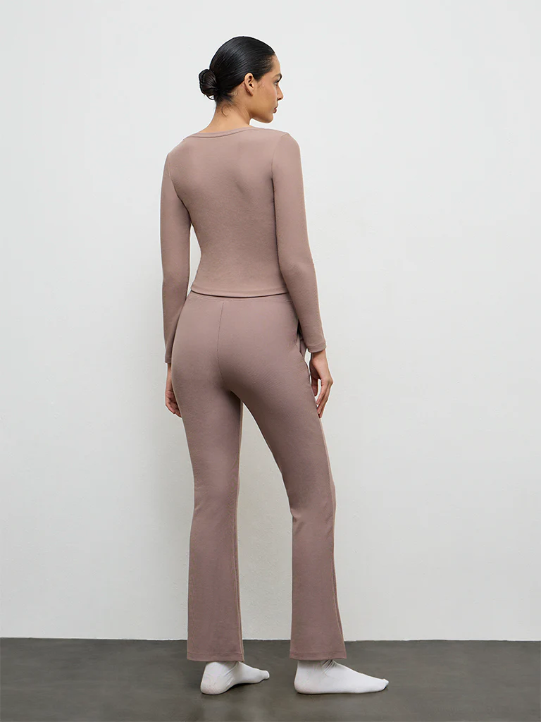 Nuoflexx Brown Ribbed High-Rise Yoga Pants - Image 4