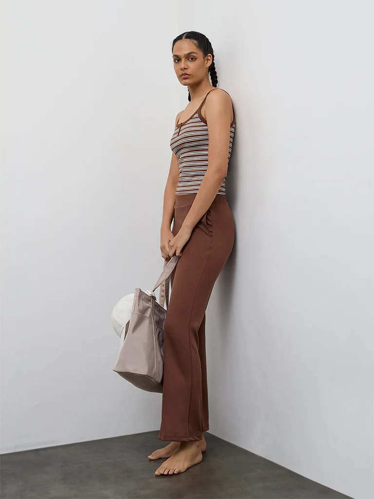 Nuoflexx Brown Stripe Printed Cotton-Blend Top - Image 2