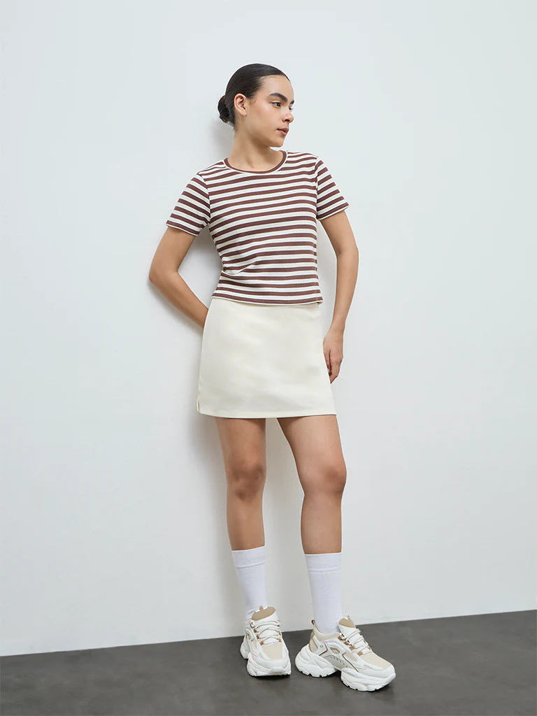 Nuoflexx Brown Striped Cotton-Blend T-Shirt - Image 2