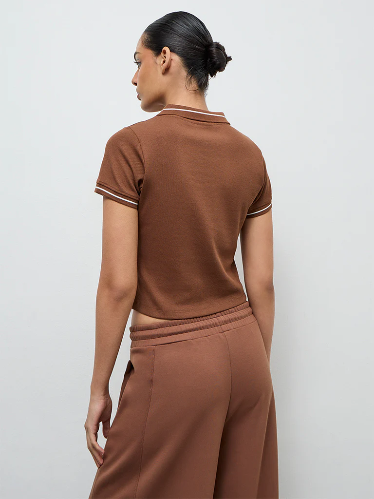 Nuoflexx Brown Striped Cotton-Blend T-Shirt - Image 4