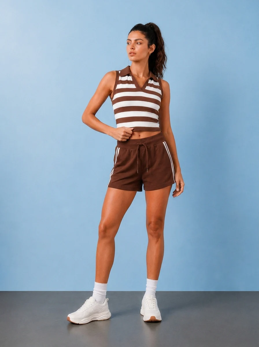 Nuoflexx Brown Striped High-Rise Shorts