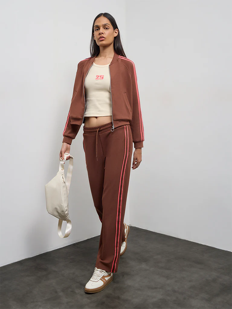 Nuoflexx Brown Striped High-Rise Track Pants