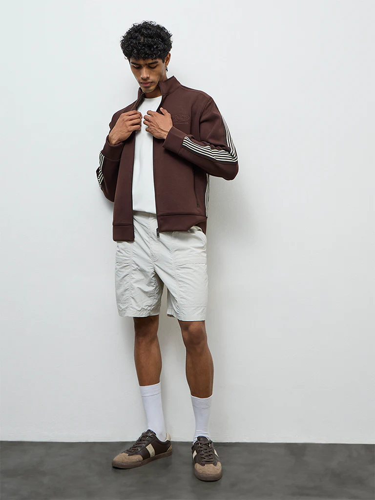 Nuoflexx Brown Striped Relaxed-Fit Jacket