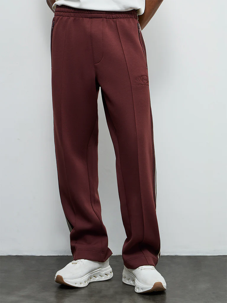 Nuoflexx Brown Striped Relaxed-Fit Mid-Rise Track Pants - Image 3