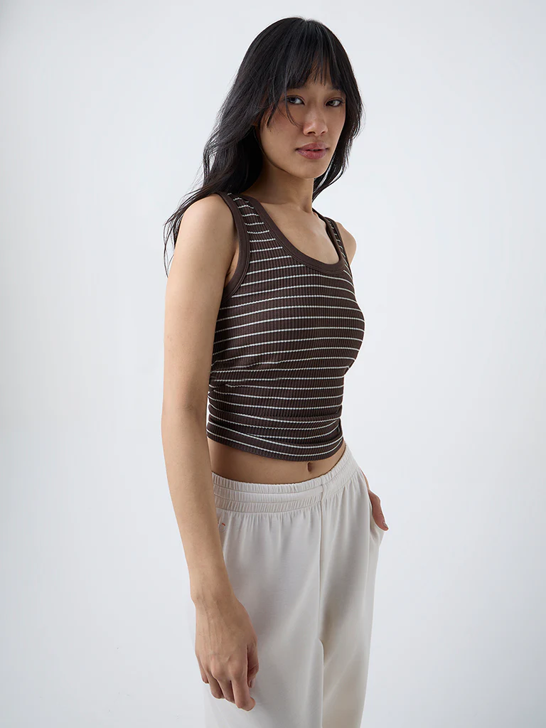 Nuoflexx Brown Striped Tank Top - Image 2