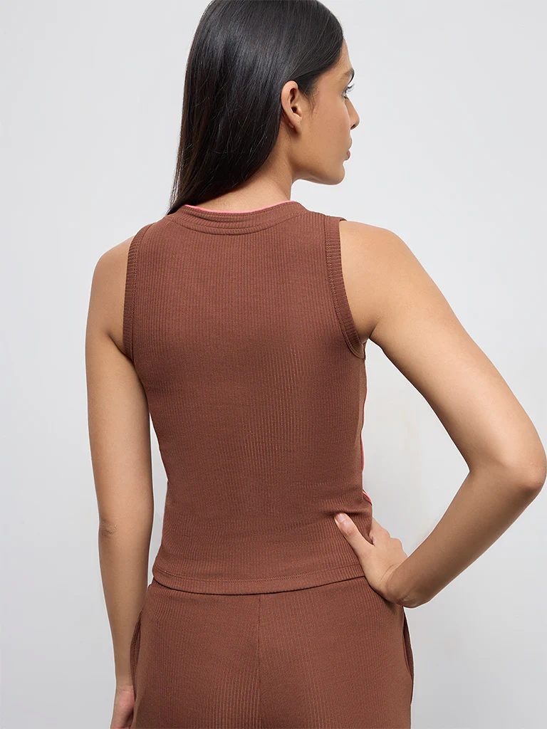 Nuoflexx Brown Text-Detail Ribbed Top - Image 4